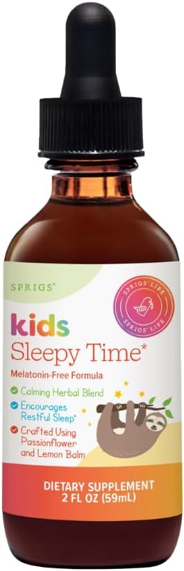 SPRIGS Kids Sleep Support Liquid, Melatonin Free Bedtime Drops for Children | Calming Herbal Blend with Passionflower, Lemon Balm & Chamomile | Natural Nighttime Relaxation Formula