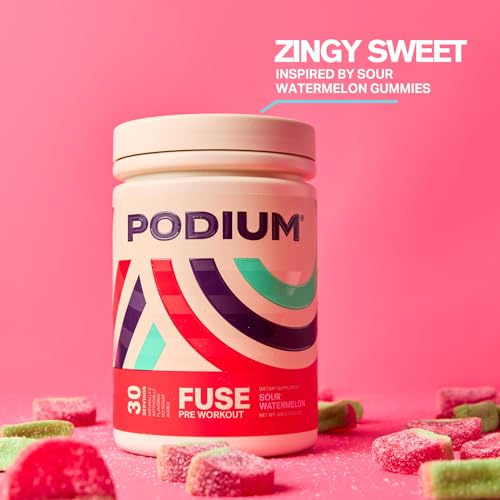Podium Nutrition, Fuse Pre Workout Powder, Sour Watermelon, 30 Servings, Beta Alanine