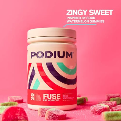 Podium Nutrition, Fuse Pre Workout Powder, Sour Watermelon, 30 Servings, Beta Alanine