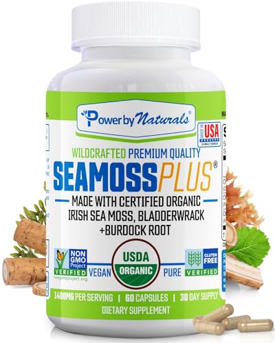 Power By Naturals Sea Moss Plus - USDA Certified Organic Irish Sea Moss Capsules 