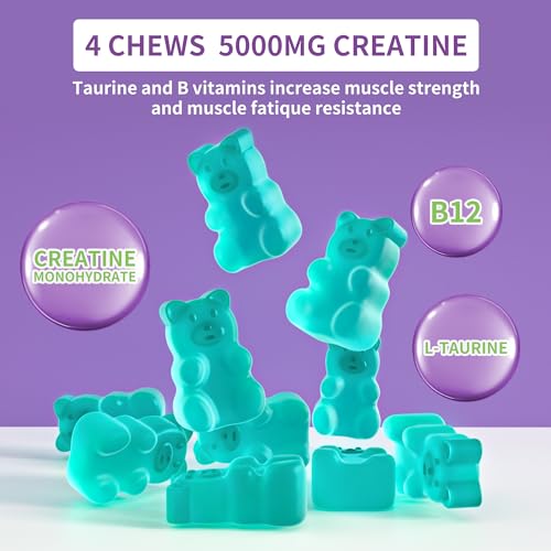 Novomins Creatine Monohydrate Gummies 5000mg for Men & Women, Chewables Creatine