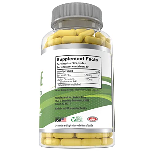 Nurture Alley Berberine Complex - Berberine HCL 1200mg Plus Organic Ceylon Cinnamon