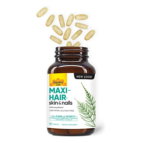 Country Life Maxi-Hair with 2000mcg of Biotin, Nourishes Hair, Skin and Nails 90 Tablets