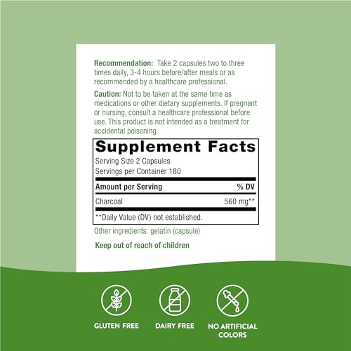 Nature's Way Activated Charcoal, Binds Unwanted Materials and Gas*, 560mg per Serving