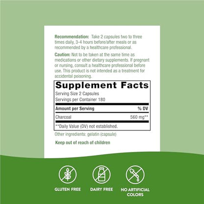 Nature's Way Activated Charcoal, Binds Unwanted Materials and Gas*, 560mg per Serving
