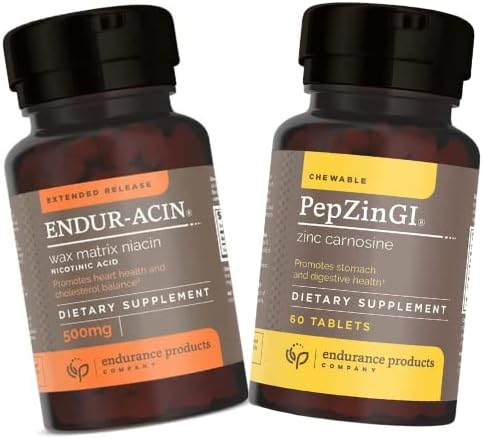 Endurance Products Zinc - PepZinGI 75mg for Immune Function & Digestive Health Support 60 Chewable Tablets and ENDUR-ACIN Niacin - Vitamin B3 Niacin 500mg Extended Release & Low-Flush, 200 Tablets