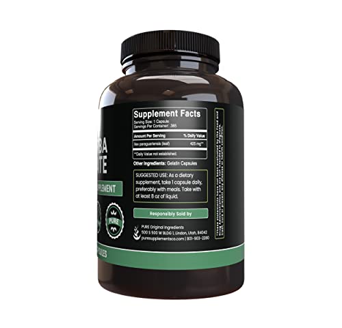 PURE ORIGINAL INGREDIENTS Yerba Mate (365 Capsules), No Magnesium Or Rice Fillers