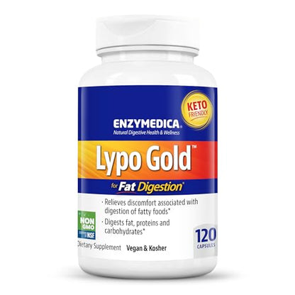 Enzymedica Lypo Gold, Digestive Enzymes for Fat Digestion, Offers Fast Acting Gas 