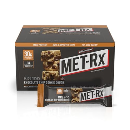 MET-Rx Big 100 Colossal Protein Bars, Chocolate Chip Cookie Dough Meal Replacement 