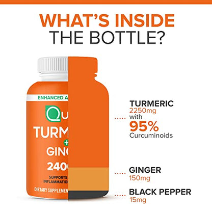 Qunol Turmeric Curcumin with Black Pepper & Ginger, 2400mg Turmeric Extract with 95%