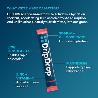 DripDrop Hydration Watermelon & Lemon Bundle, Electrolyte Packets, 64 Count | Lemon, Watermelon; 3X Electrolytes; Potassium, Magnesium, Zinc, Vitamin C; Single Serve; Daily Use, Workouts, Travel