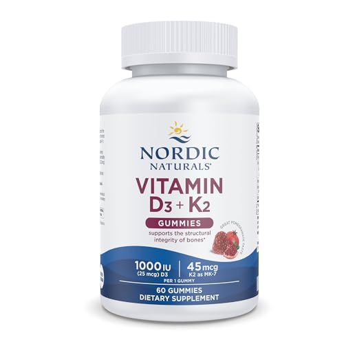 Nordic Naturals Vitamin D3 + K2 Gummies, Pomegranate - 60 Gummies - 1000 IU Vitamin D