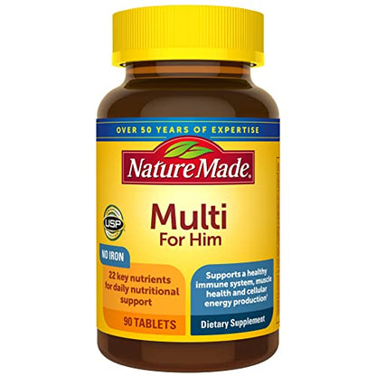 Nature Made Multivitamin For Him with No Iron, Mens Multivitamins for Daily Nutritional 
