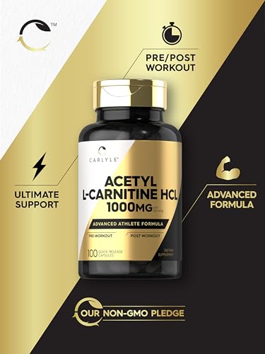 Carlyle Acetyl L-Carnitine HCL Capsules| 1000mg | 100 Count | Non-GMO and Gluten Free