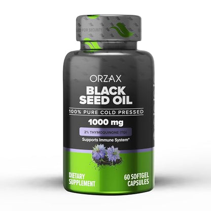 ORZAX 1000 mg Black Seed Oil Organic Cold Pressed Capsules with 20mg Thymoquinone