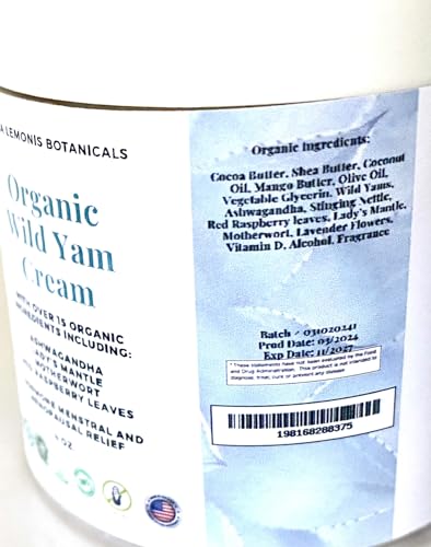 Organic Wild Yam Cream 15 Vitamins & Herbs Hormonal PCOS Menopause Period relief