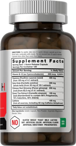Ultra Energy Supplement | 120 Capsule Pills | with Caffeine & Vitamin B12 | Daily Energy Booster