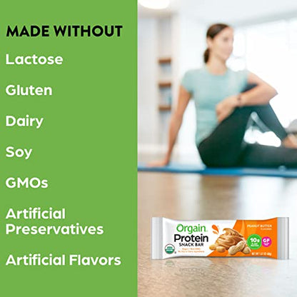 Orgain Organic Vegan Protein Bars, Peanut Butter - 10g Plant Based Protein