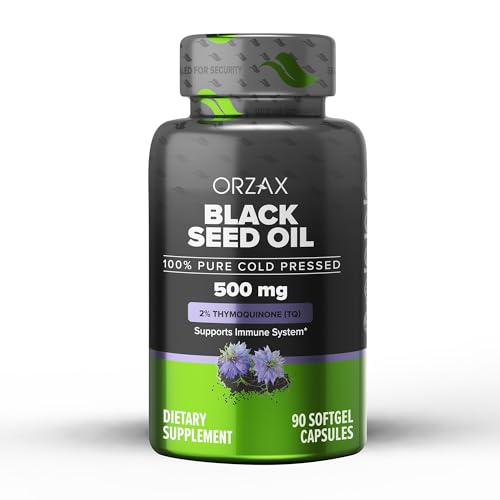 ORZAX 500 mg mg Black Seed Oil Organic Cold Pressed Capsules with 20mg 