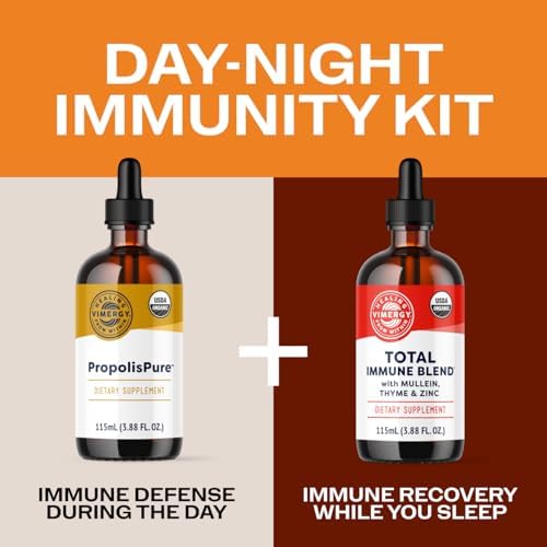 Vimergy Day-Night Immunity Kit* – 2-Part Liquid Supplement Kit with PropolisPure® & Total Immune Blend* – Fast-Absorbing, 2 x 115ml – 2 x 57 Servings – Support Immune and Respiratory Defense Systems