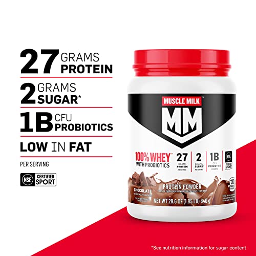 Muscle Milk 100% Whey With Probiotics Protein Powder, Vanilla, 1.85 Pound, 23 Servings