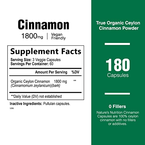 Pure Ceylon Cinnamon Capsules - Certified Organic Cinnamon Pills, Non-GMO, Dairy & Gluten