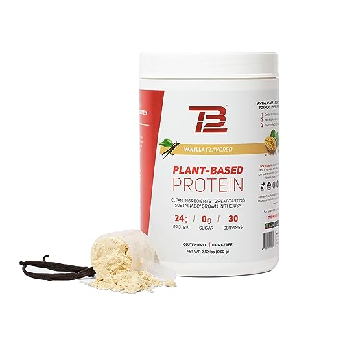 TB12 Plant Based Protein Powder by Tom Brady, 24g of Vegan Pea Protein, Low Sugar