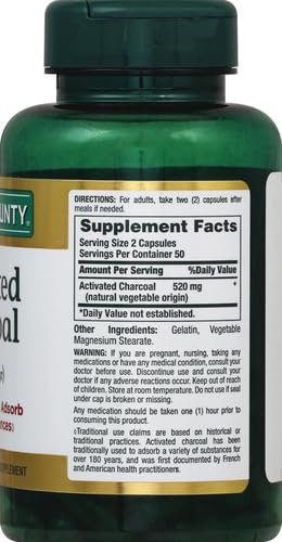 Nature's Bounty Activated Charcoal 260 mg, 100 Capsules, Dietary Supplement to Support