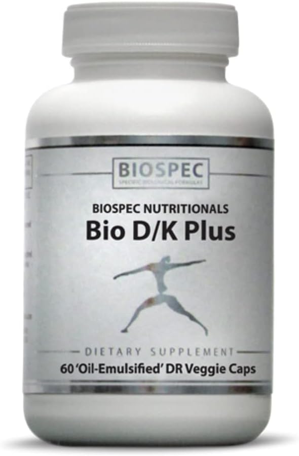 BIOSPEC NUTRITIONALS Bio D/K Plus - Vitamin D3 + K2 with 5000 IU of D3 and 200 mcg of Vitamin K2 (MK-7) in a lipsomal Base for Enhanced Absorption (60 Capsules)