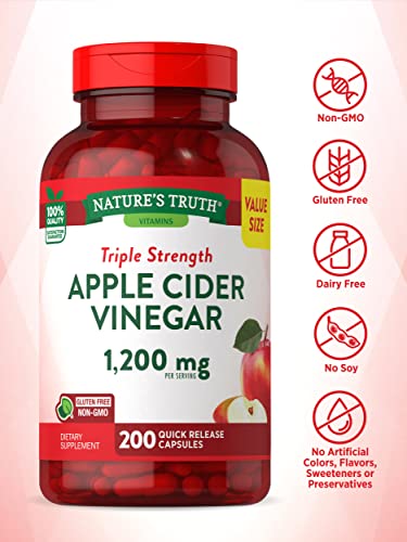 Nature's Truth Apple Cider Vinegar Capsules | 1200mg | 200 Pills | Extra Strength | Value Size