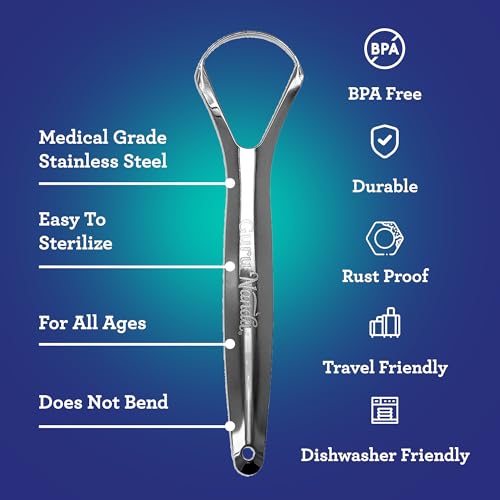 GuruNanda Tongue Scraper for Adults (2 Pack) with Travel Case, 420 Medical-grade 100%