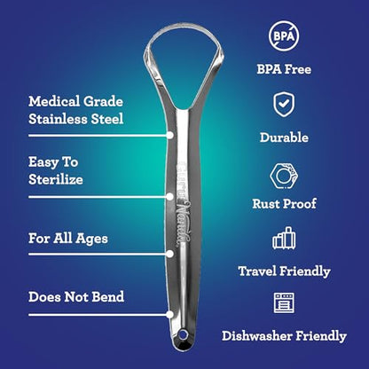 GuruNanda Tongue Scraper for Adults (2 Pack) with Travel Case, 420 Medical-grade 100%