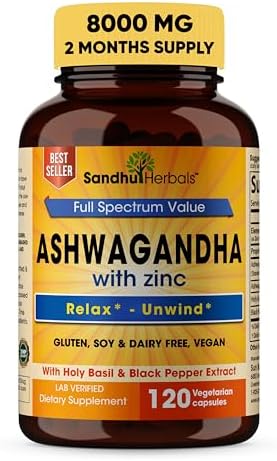 Sandhu Herbals Zinc Supplement and Organic 4 in 1 Ashwagandha Capsules with Zinc| Supports Healthy Skin, Immune System| Non-GMO