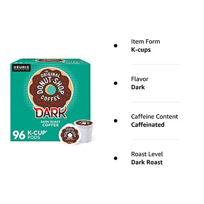 The Original Donut Shop Dark Coffee, Keurig Single-Serve K-Cup Pods, Dark Roast, 96 Ct