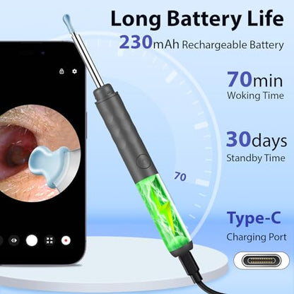 Ear Wax Removal, Ear Wax Removal Tool with 1296P HD Camera and 6 LED Lights