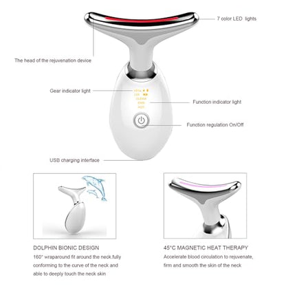Face and Neck Beauty Device, Multifunctional Facial Skin Care Tool, 7 Color Led Face Neck