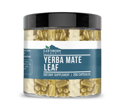 Earthborn Elements Yerba Mate Leaf 200 Capsules, Pure & Undiluted, No Additives