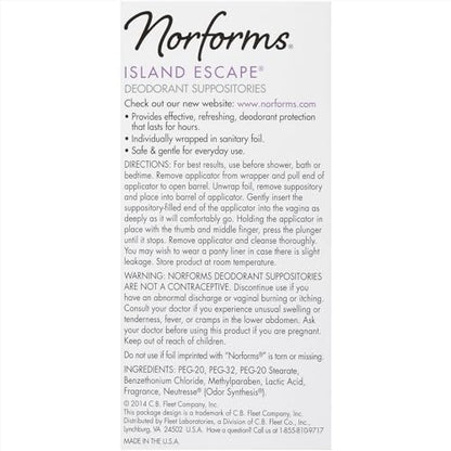 Norforms Feminine Deodorant Suppositories, Long Lasting Odor Control, Tropical Splash Scent