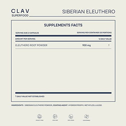 CLAV® Siberian Ginseng - 900mg Eleuthero Root Powder - Energy Supplement