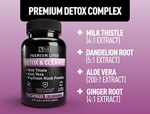 Véla Colon Cleanse & Liver Detox Formula Cleanse - 22 Herbs with Milk Thistle, Turmeric
