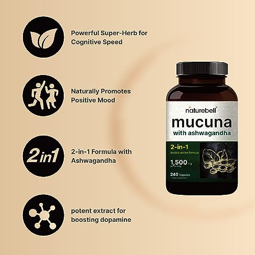 Mucuna Pruriens Capsules, Triple Strength 1500mg Per Serving, 2 in 1 Formula