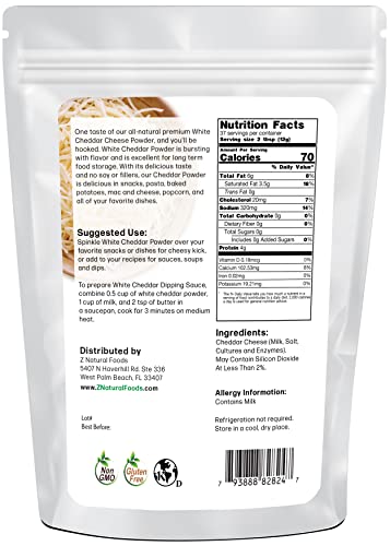 Z Natural Foods White Cheddar Cheese Powder, Nutrition-Packed, Creamy Cheese Powder