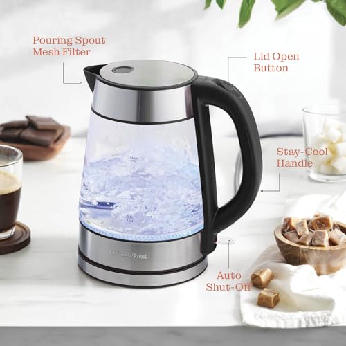 Speed-Boil Electric Kettle For Coffee & Tea - 1.7L Water Boiler 1500W, Borosilicate Glass