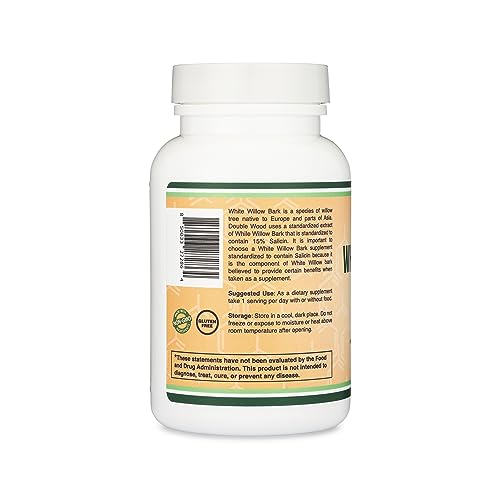 White Willow Bark Capsules 800mg per Serving, 120 Count (Willow Bark Extract Std.