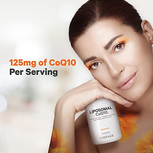 Codeage Liposomal CoQ10 Supplement - Vitamin E Isomers Tocopherols - 125mg Coenzy