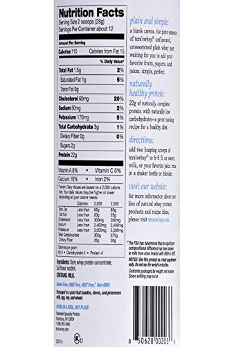 Tera's Whey Protein, rBGH Free, Plain, Unsweetened, 12 Ounce