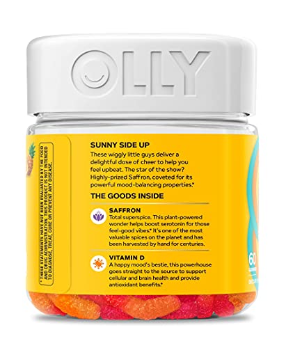 OLLY Hello Happy Gummy Worms, Mood Balance Support, Vitamin D, Saffron, Adult Chewa