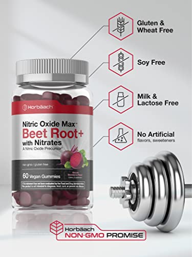 Nitric Oxide Beet Root Gummies | 60 Count | with Nitrates | Natural Strawberry Flavor
