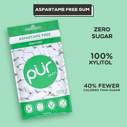 PUR Gum | Aspartame Free Chewing Gum | 100% Xylitol | Natural Spearmint Flavored Gum