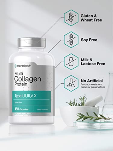 Multi Collagen Protein 2000 mg | 180 Capsules | Type I, II, III, V, X | Collagen Peptide Pills